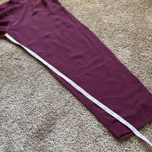 Z Spoke Zac Posen Silk Burgundy Red Pleated Cuff Ankle Straight Leg Trousers - Picture 7 of 12